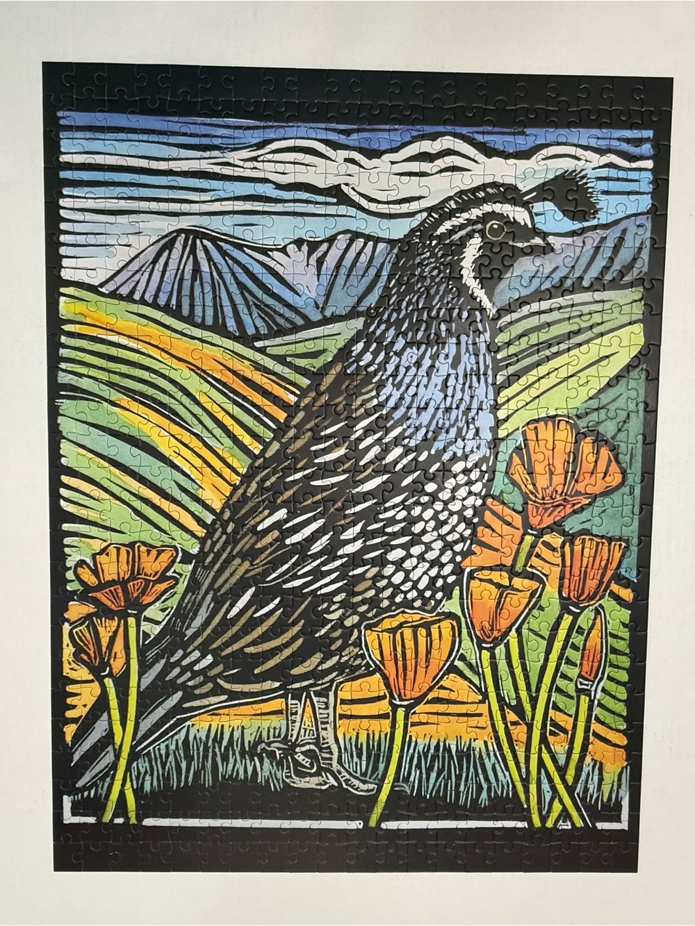 Pomegranate California Quail 500 Piece Puzzle Complete by Molly Hashimoto